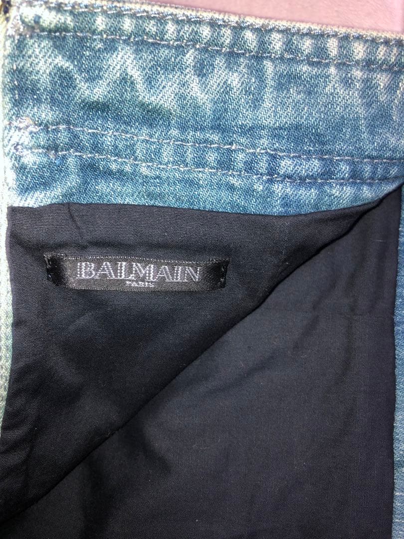 BALMAIN デニムスカート ジッパーポケット付き　サイズ34 （XS〕