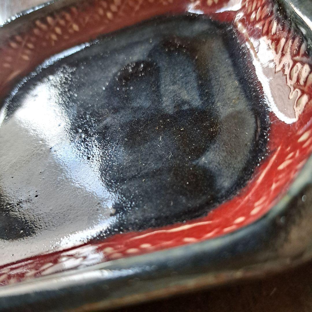 辰砂釉　隅落角皿　茶碗　マグ