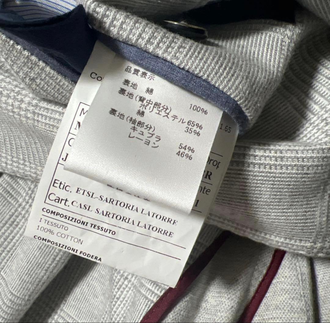 美品 SARTORIA LATORRE グレー チェック柄 2Bジャケット50