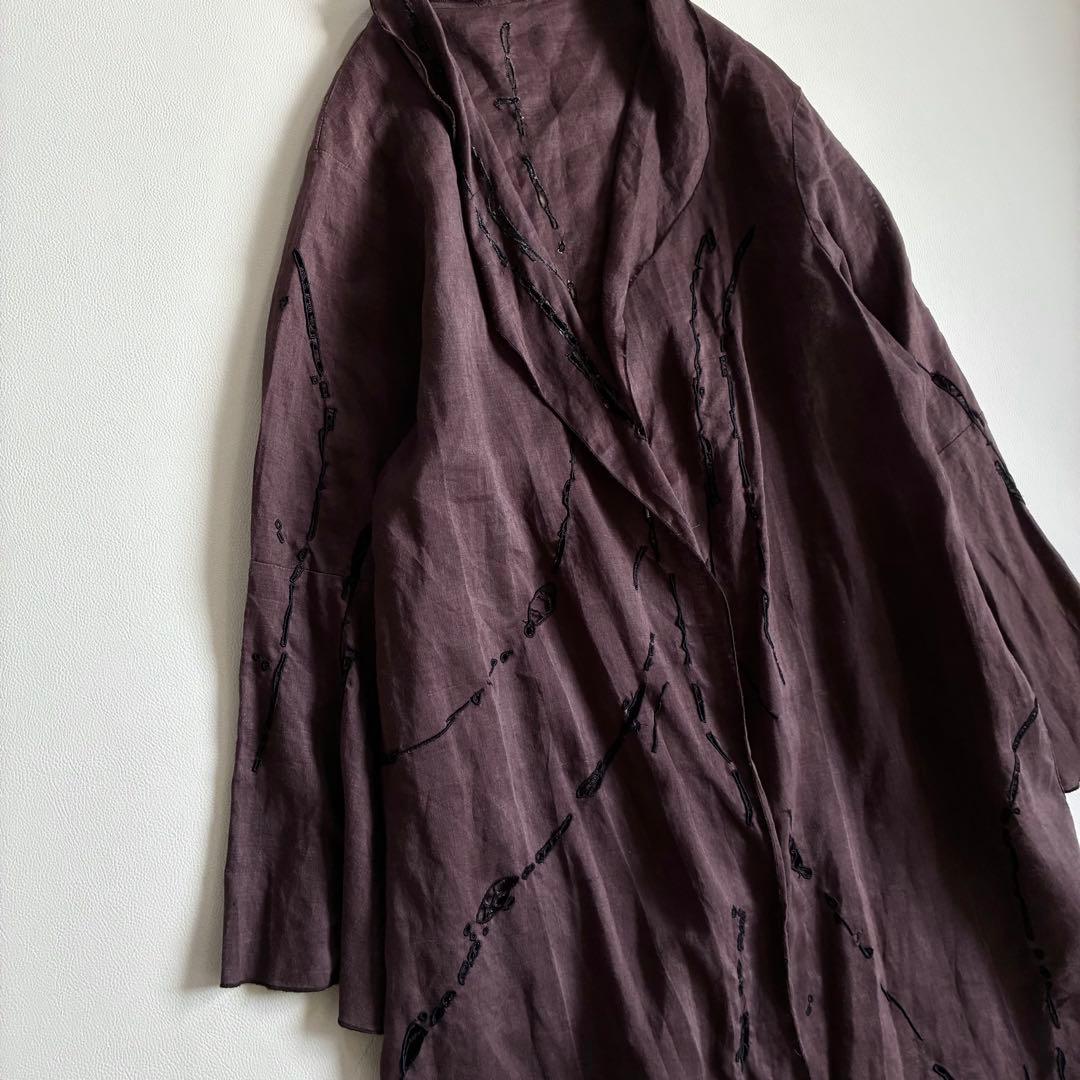 ◆美品◆MOYURU萌◆センソユニコ◆リネンロングガウンカーディガン◆ブラウン