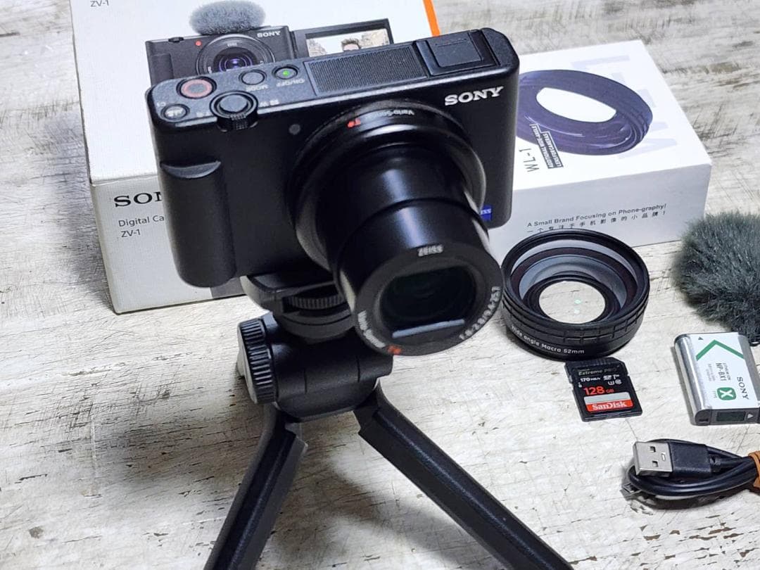 ソニー　VLOGCAM　Sony ZV-1 純正グリップ　広角レンズ　電池×2