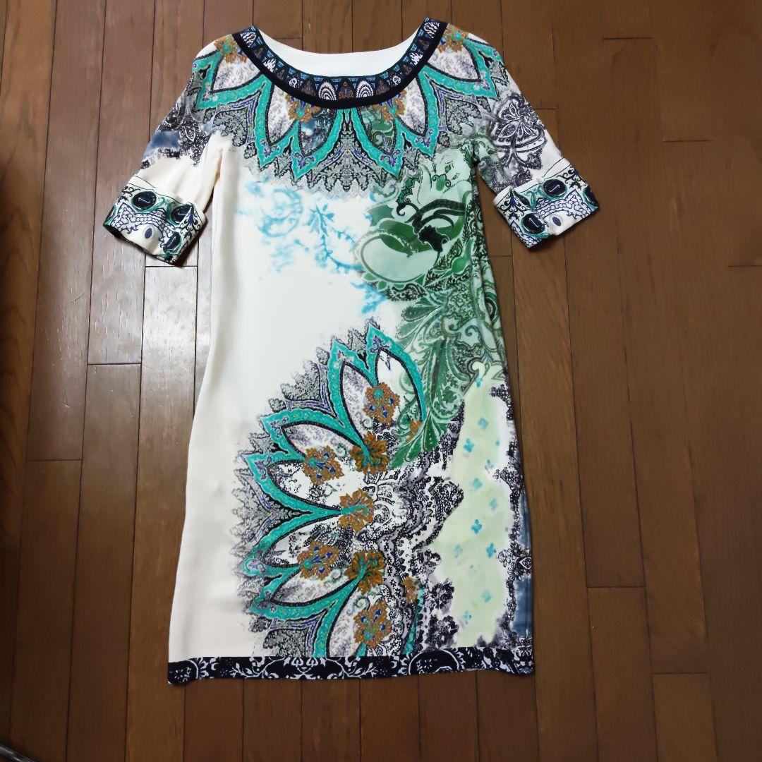 訳あり　ETRO 半袖膝丈ワンピース　シルク100%　イタリア製　44号Lサイズ