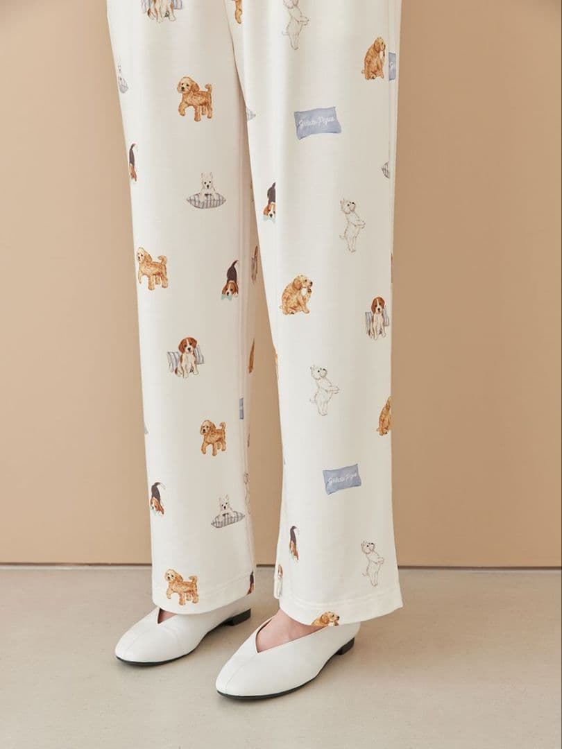 最終値下げ ジェラートピケ 【UNISEX】プレイフルDOG柄ロングパンツ