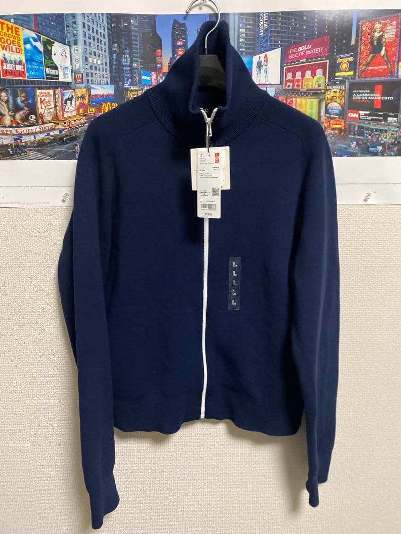 【新品】UNIQLO C ミラノリブフルジップカーディガン Lネイビー ユニクロ