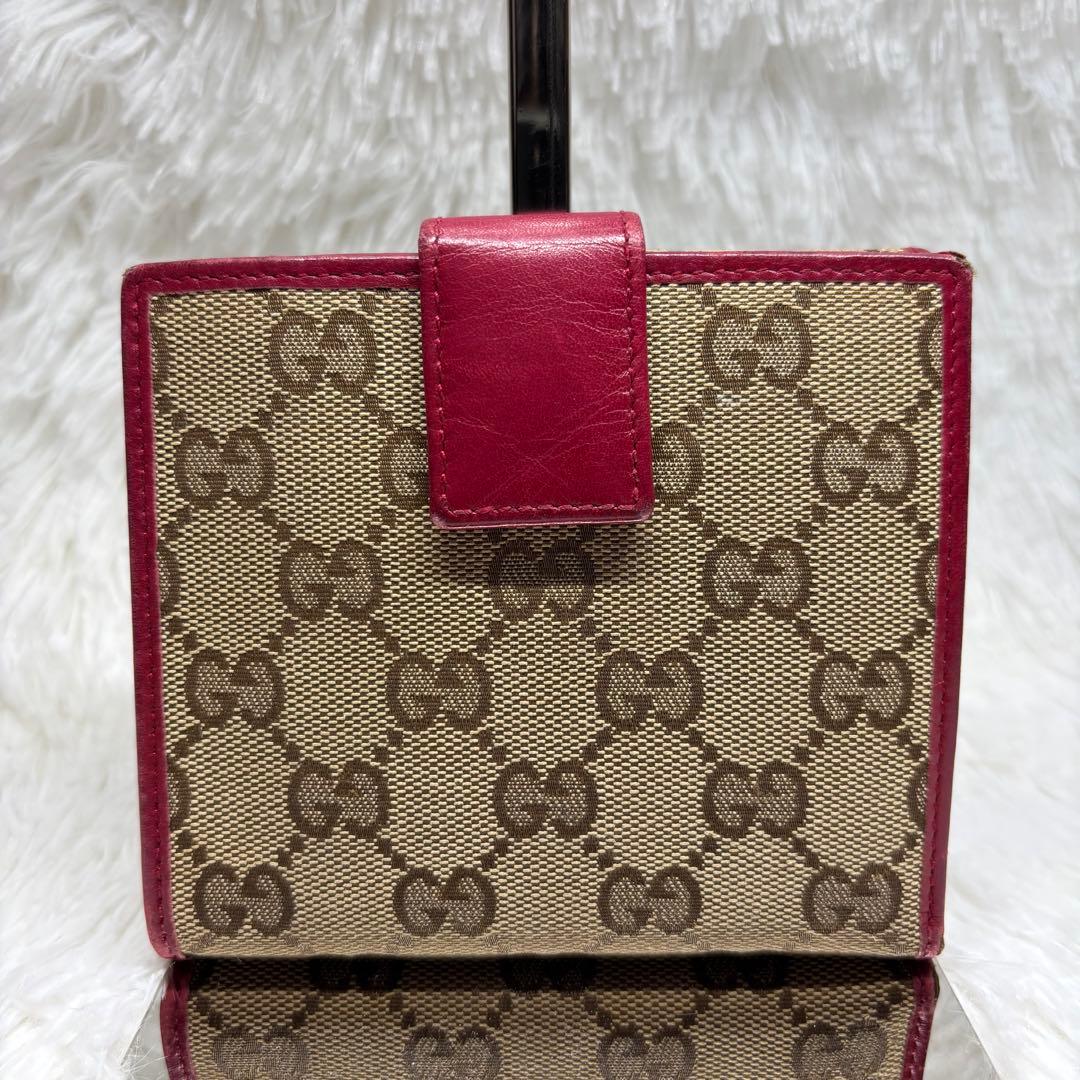 ✨美品✨ グッチ 二つ折り財布 GGキャンバス ラブリーハート フラップ レッド