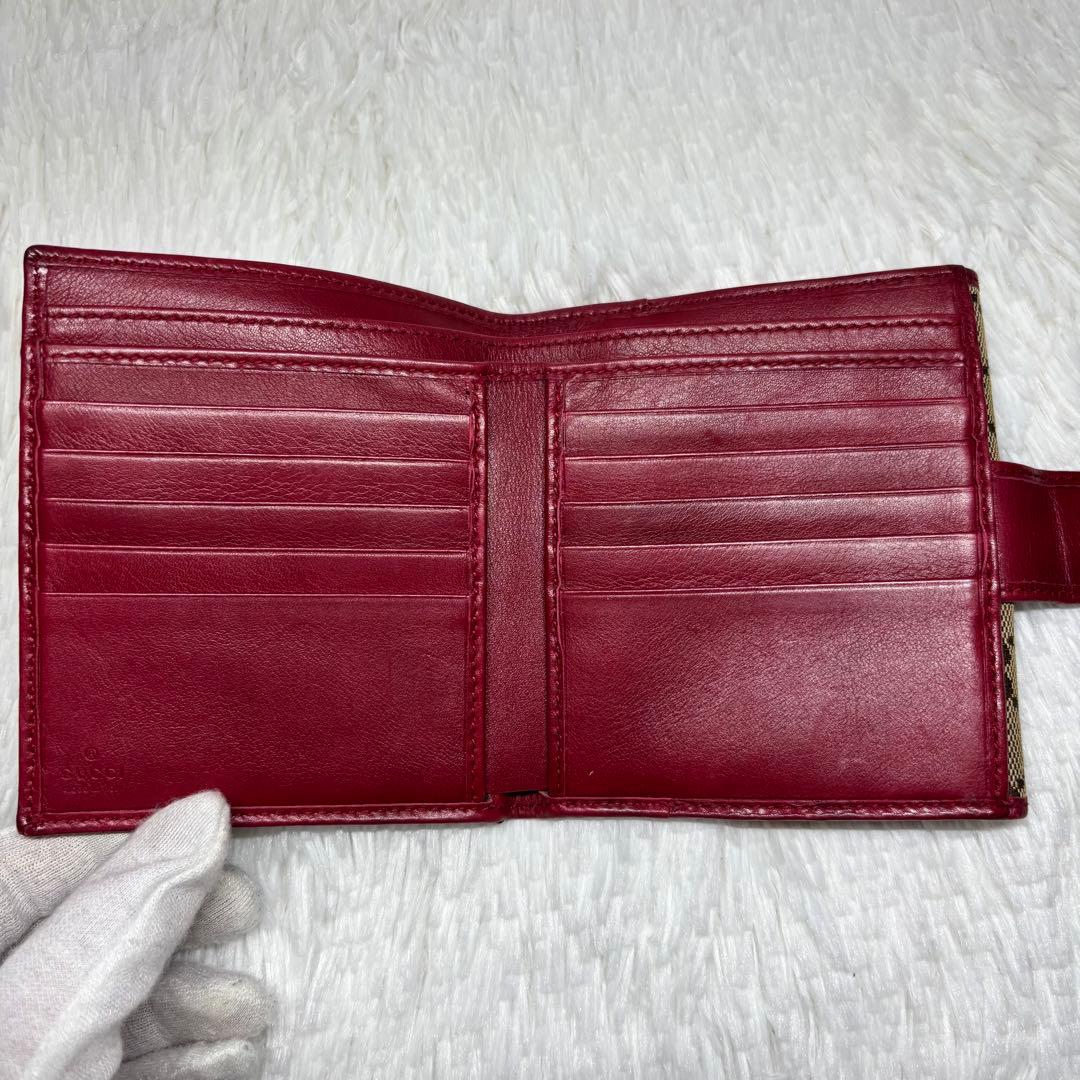 ✨美品✨ グッチ 二つ折り財布 GGキャンバス ラブリーハート フラップ レッド