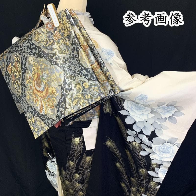 602z31☆作家物 振袖 モダン 金彩 薔薇 白黒☆状態良好 成人式 結婚式