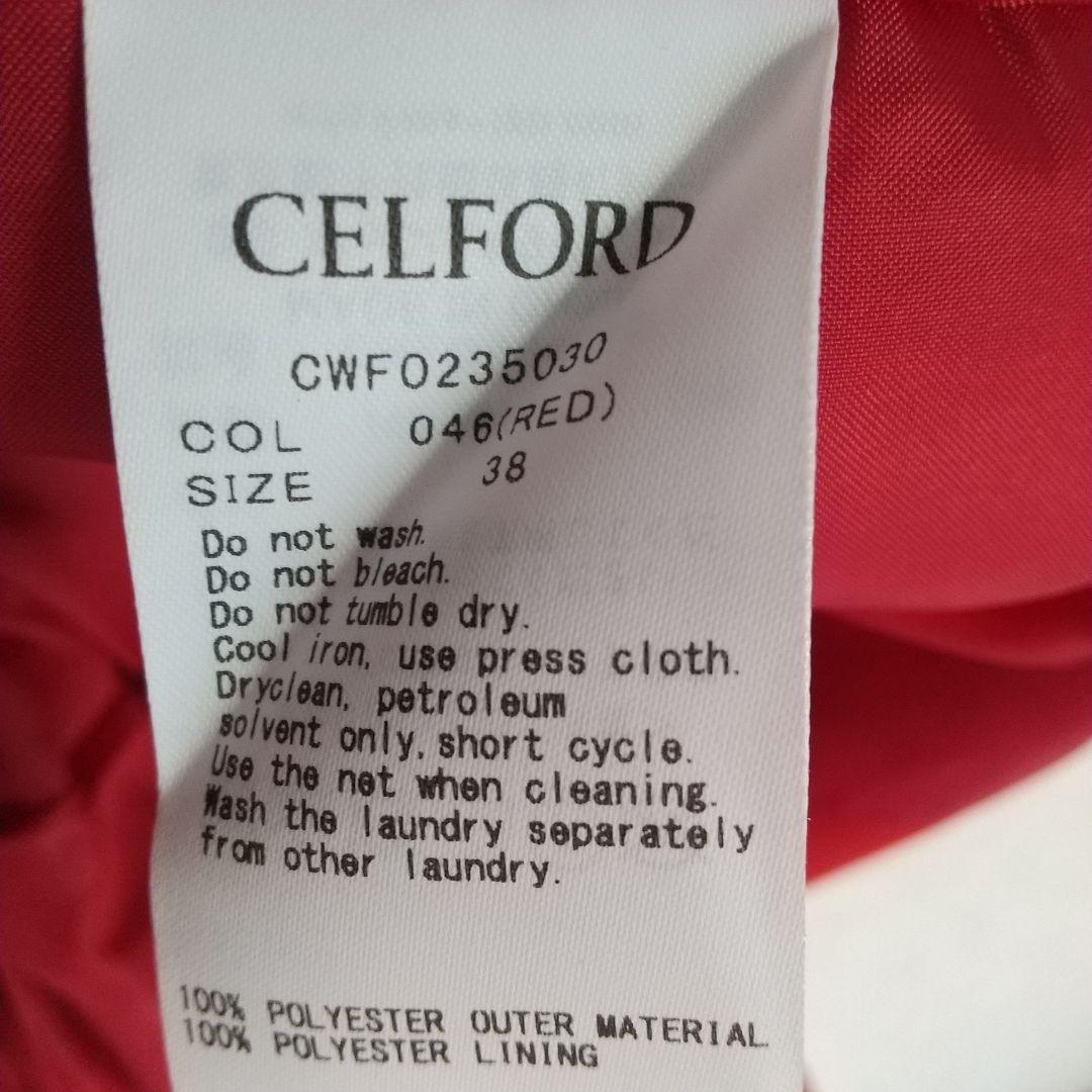 CELFORD ロングスリーブペプラムタイトワンピース レッド