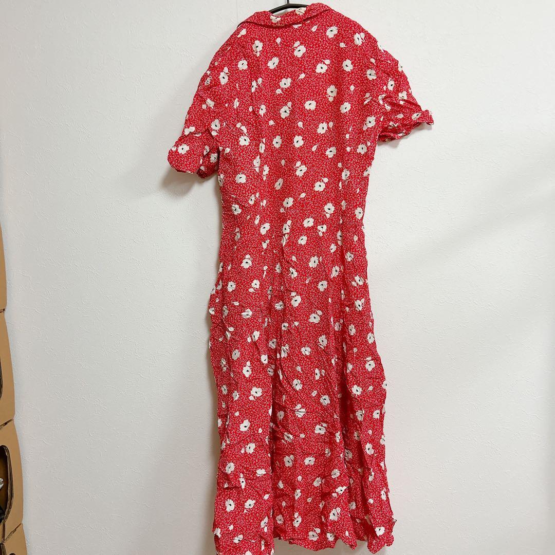 【8】DONNA RICCO 花柄半袖ワンピース 赤　レッド　海外古着