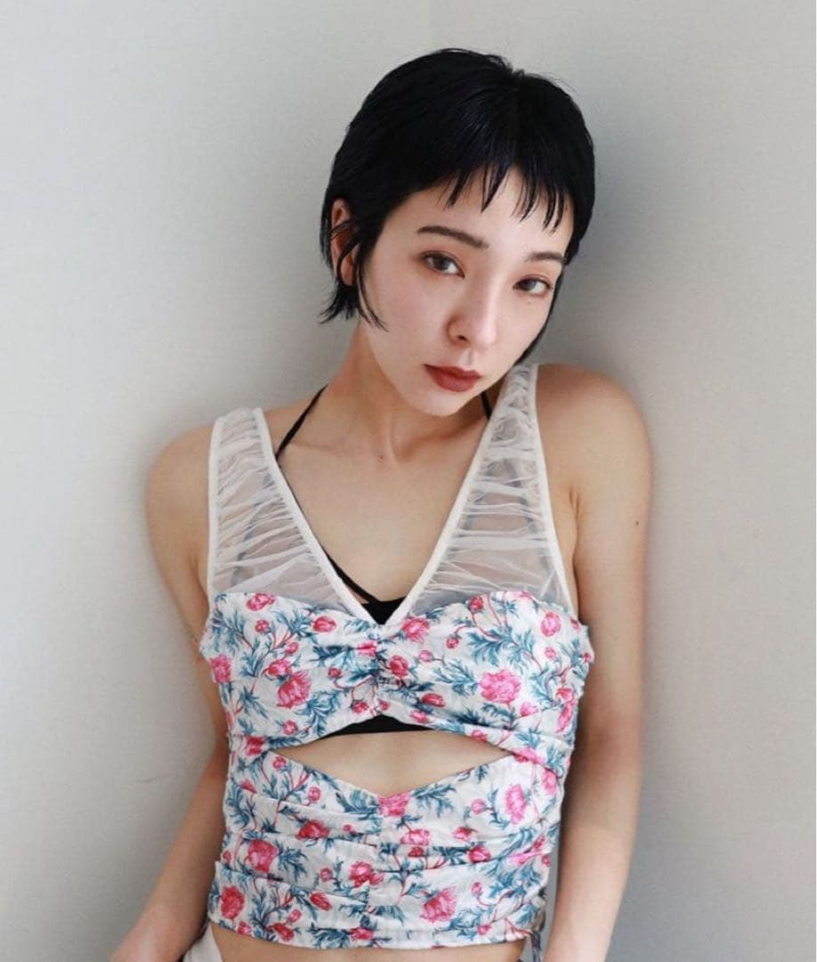【値下げ不可】fetico FLOWER PRINT GATHERED TOP
