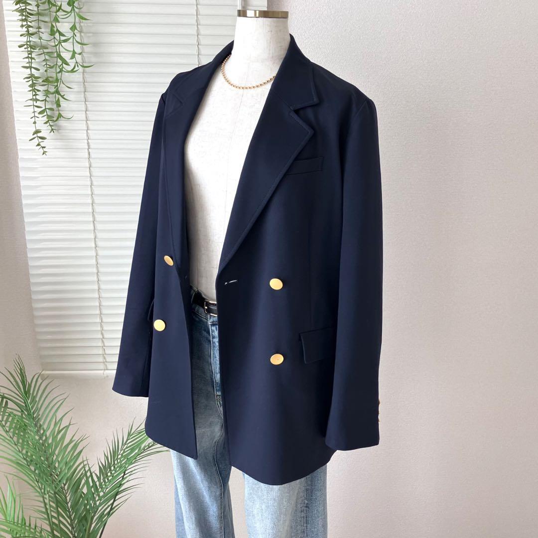 Spick & Span ドライツイルダブルブレストジャケット 紺 36