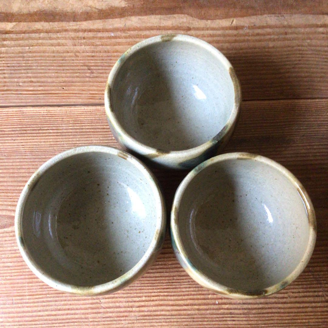 No3642二彩釉　煎茶碗5客　茶道具　湯呑　汲出　益子　陶磁器　民藝　送料無料