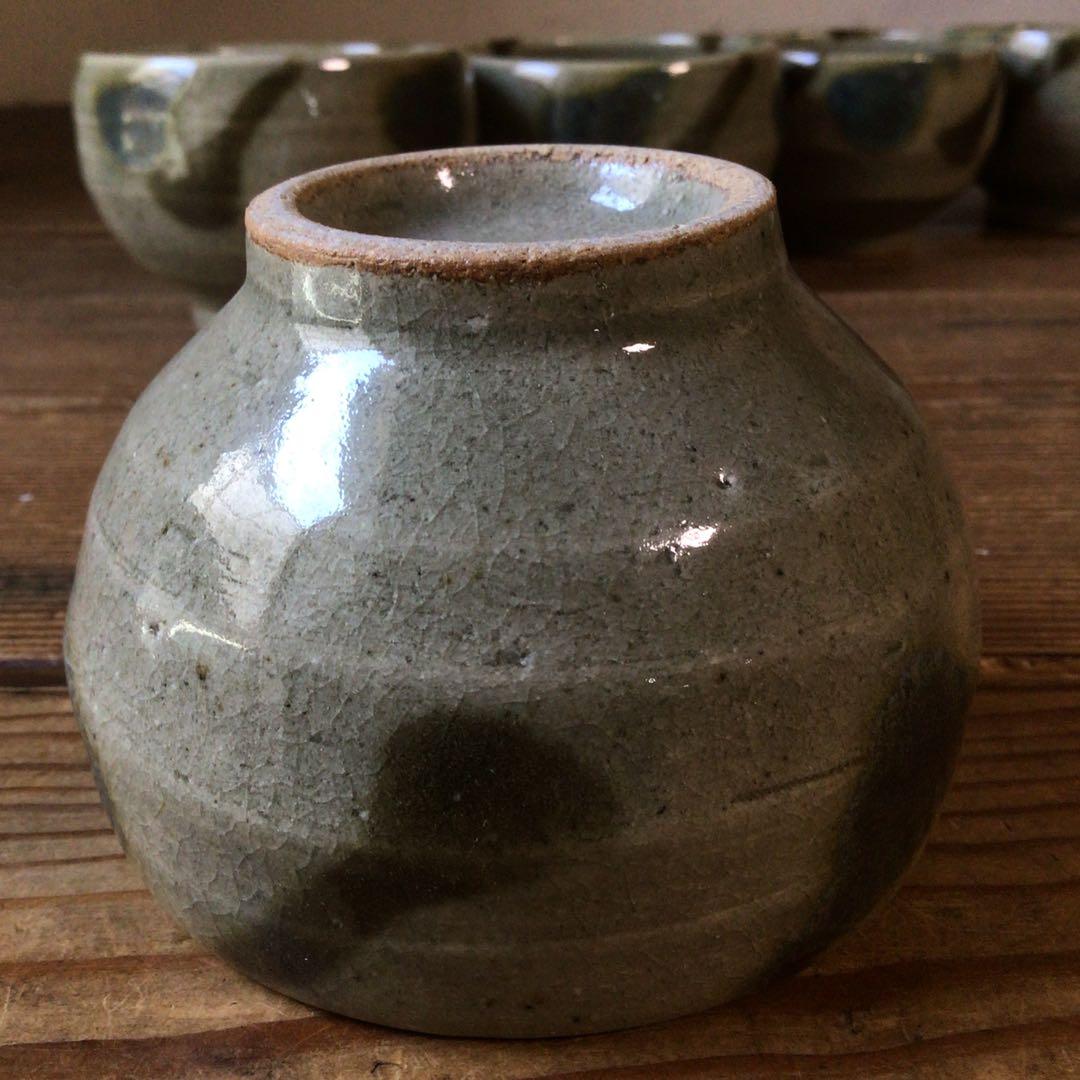 No3642二彩釉　煎茶碗5客　茶道具　湯呑　汲出　益子　陶磁器　民藝　送料無料