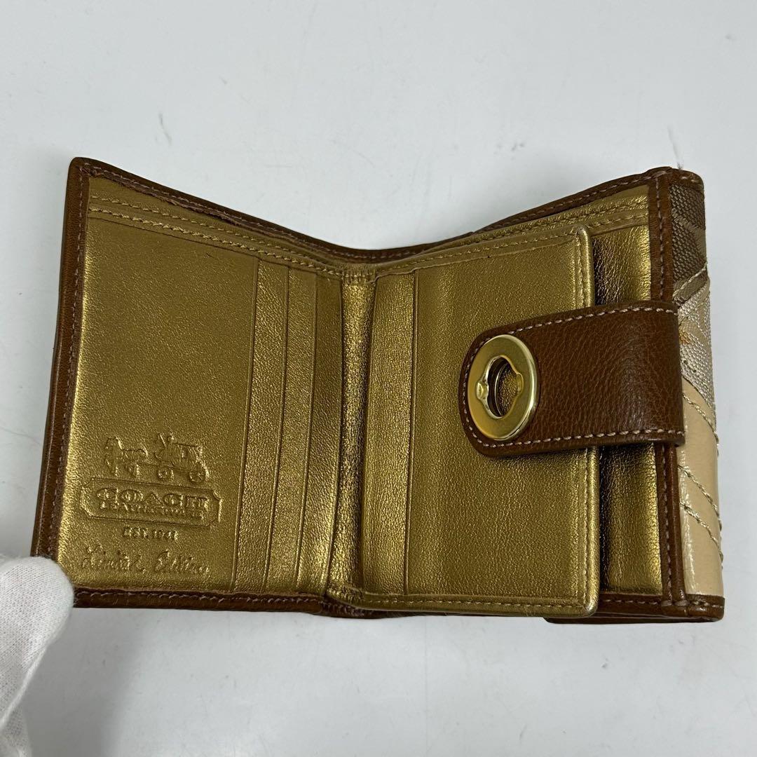 【美品】 COACH コーチ ターンロック パッチワーク シグネチャー 折り財布