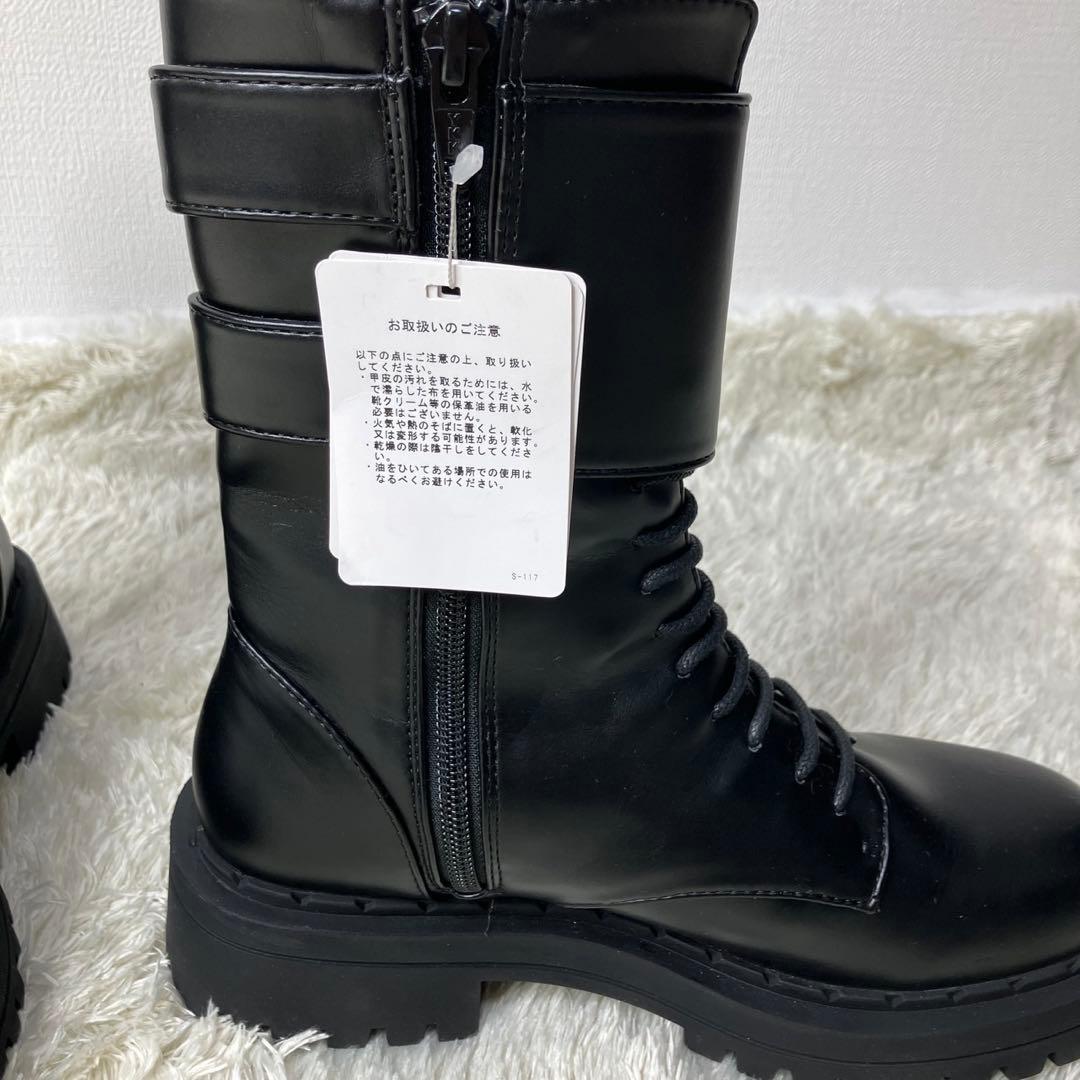 タグ付き✨　セルフォード　ビジューバックルベルトショートブーツ　黒　23.5㎝