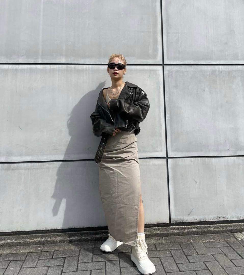 新品SeaRoomlynn TUCKスリットロングスカート グレージュM