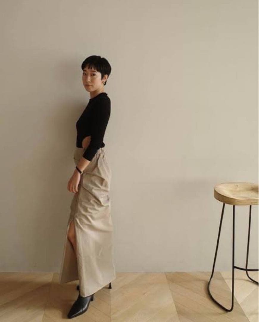 新品SeaRoomlynn TUCKスリットロングスカート グレージュM