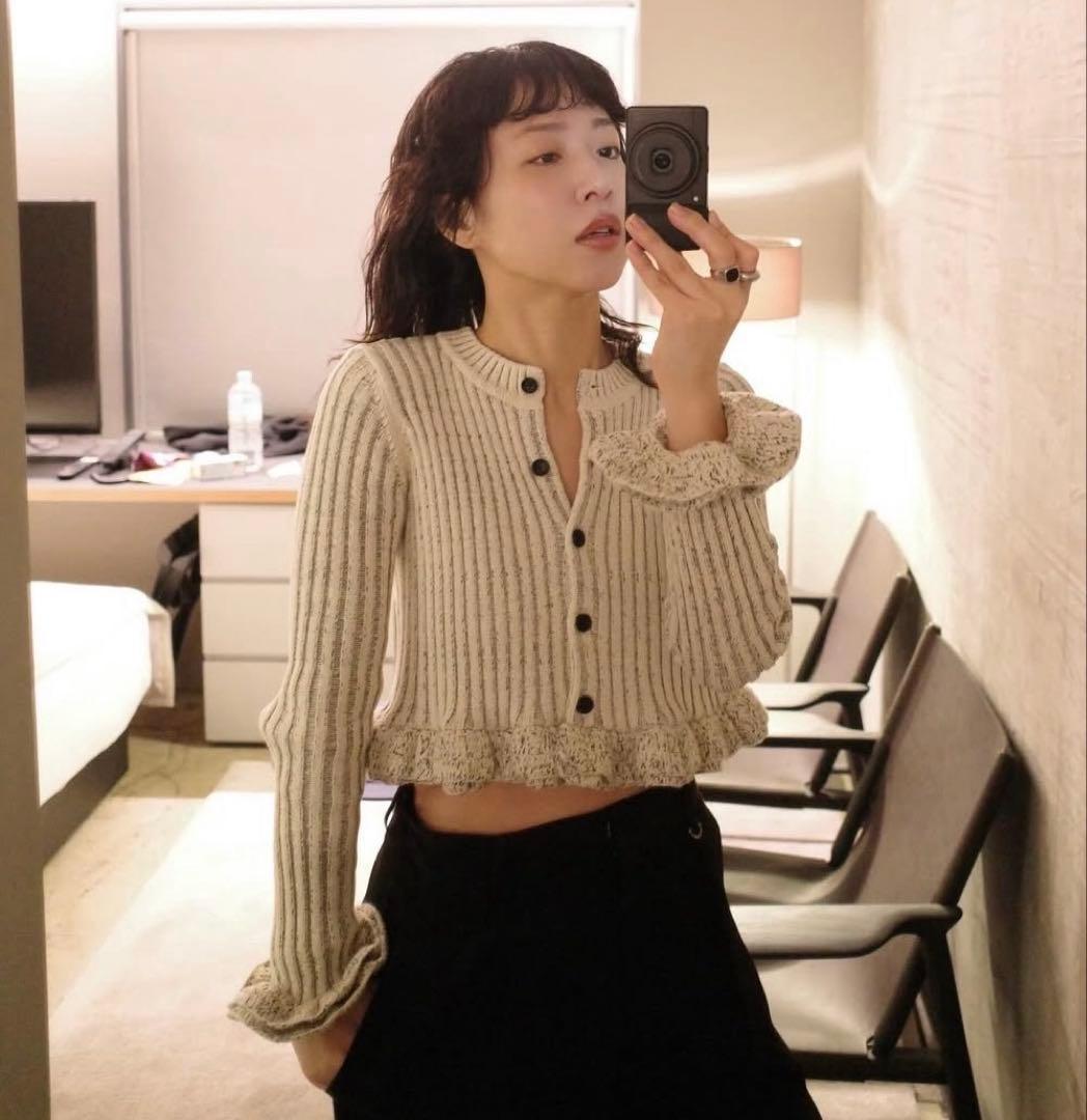CLANE W FACE SHORT FRILLED KNIT TOPS新品1