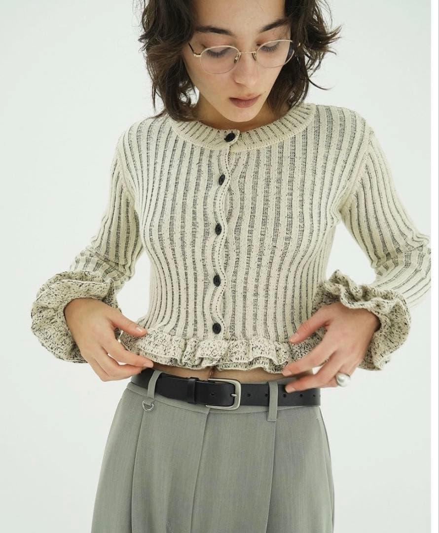 CLANE W FACE SHORT FRILLED KNIT TOPS新品1