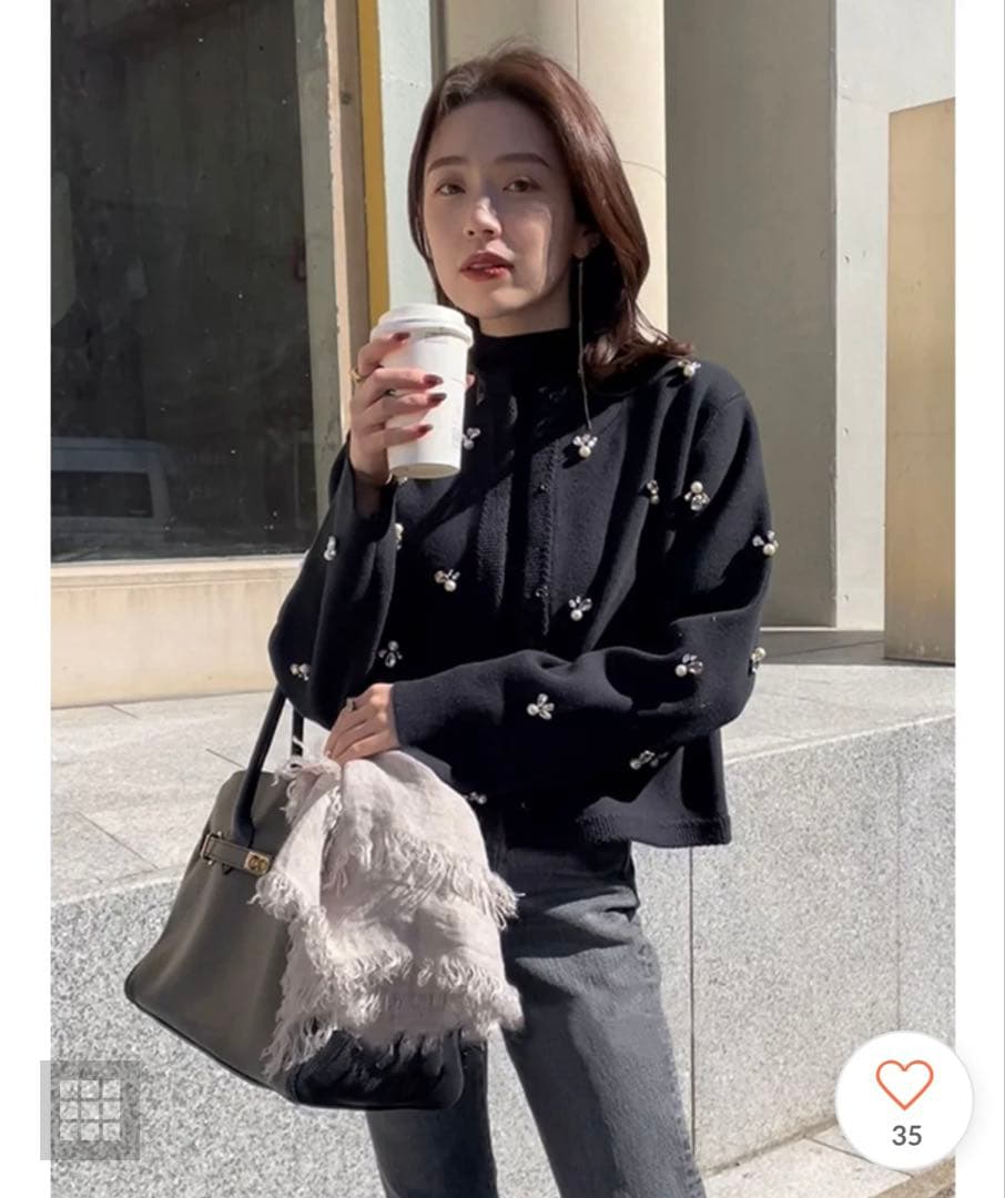 anuans ビジューニットジャケット(ネイビー)