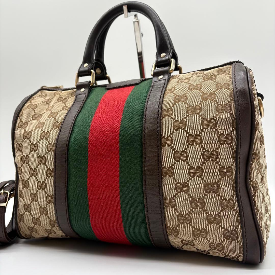 【美品】GUCCI ボストンバッグ GGキャンバス シェリーライン 2way