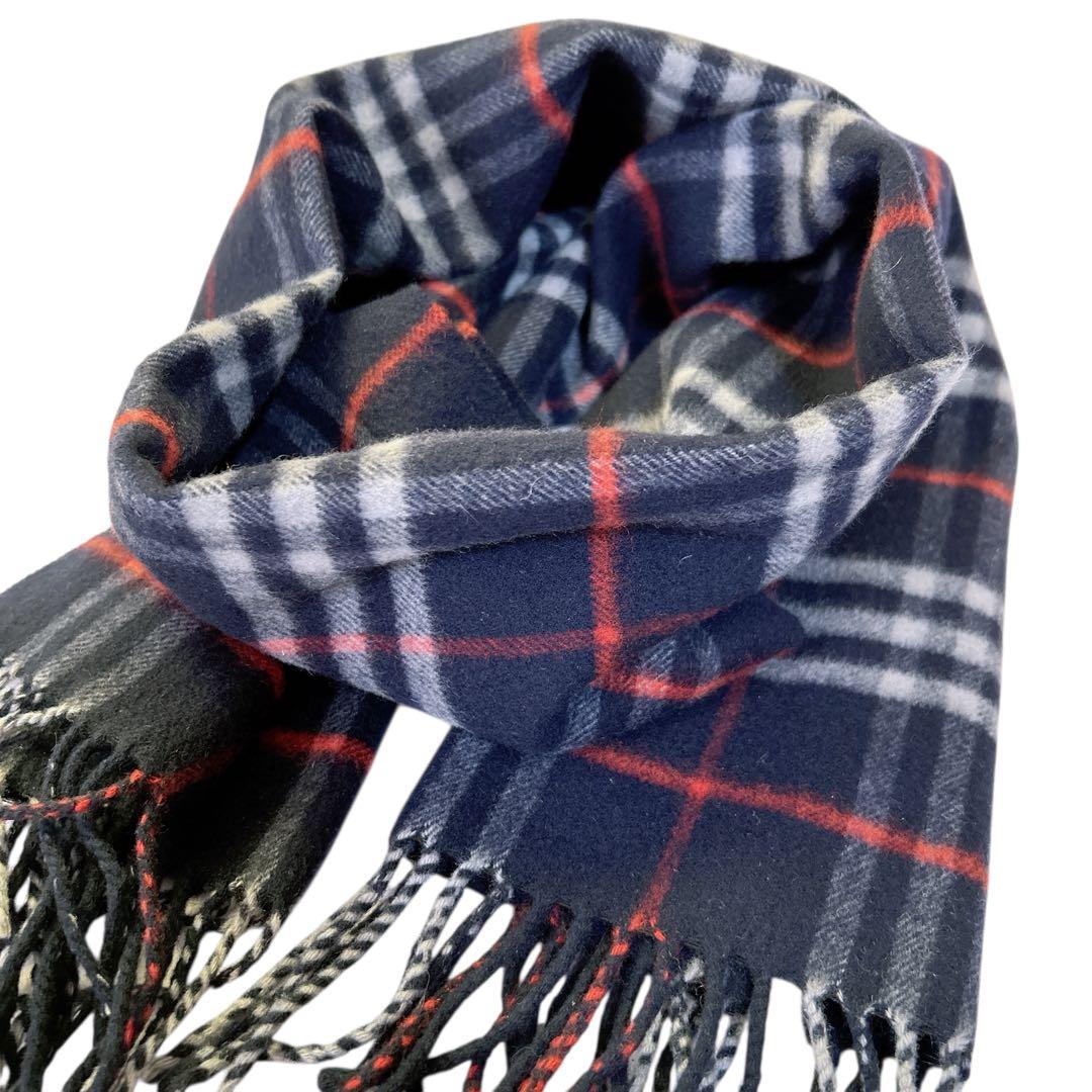 ✨美品✨BURBERRY カシミヤ100% マフラー ノバチェック ネイビー