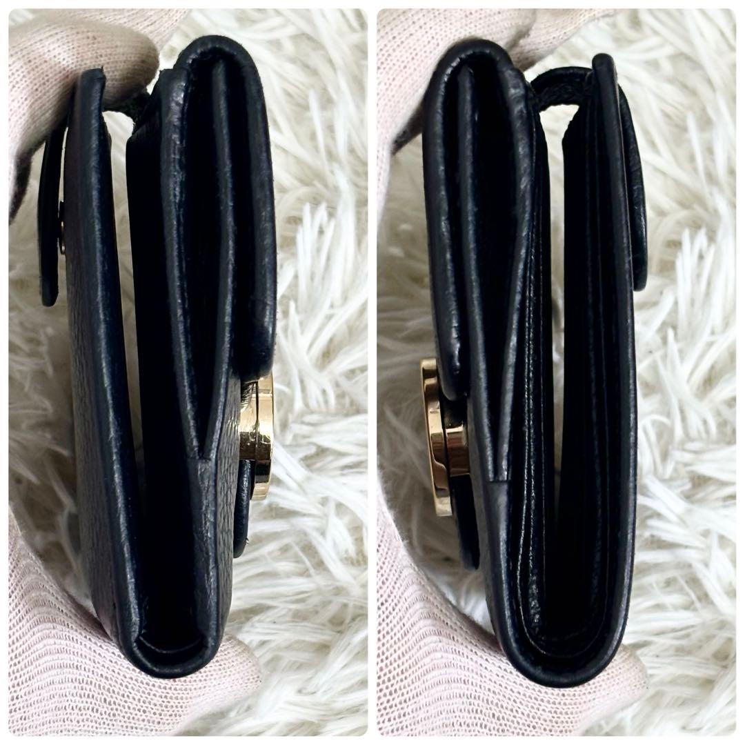 極美品✨グッチ インターロッキング 二つ折り フラップ　レザー シボ革 黒 箱