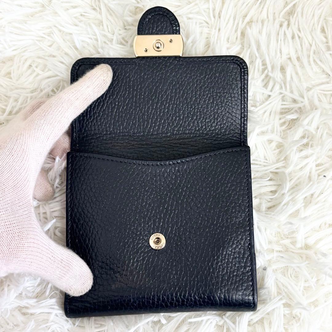 極美品✨グッチ インターロッキング 二つ折り フラップ　レザー シボ革 黒 箱