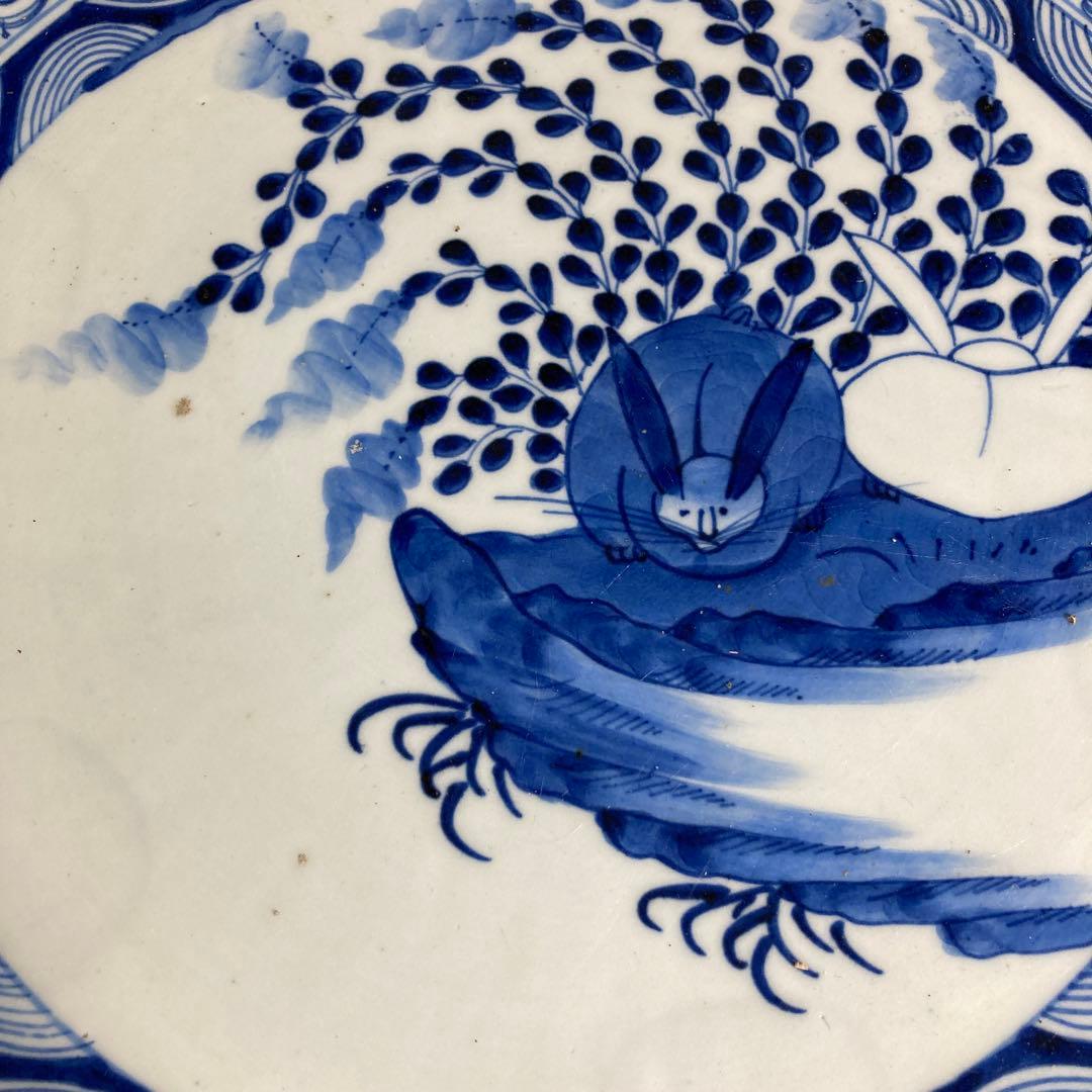 【まいまいさん専用】古伊万里の伝統　有田焼　古伊万里　染付二兎絵菊地紋　花縁大皿