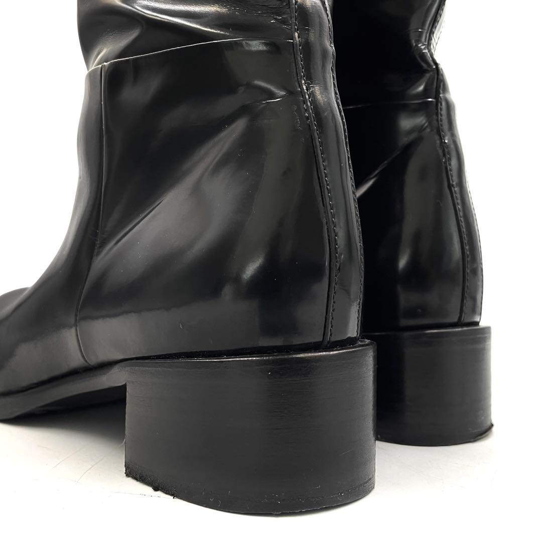 《超美品》PRADA プラダ ロング ブーツ サイドジップ レザー 黒系 38