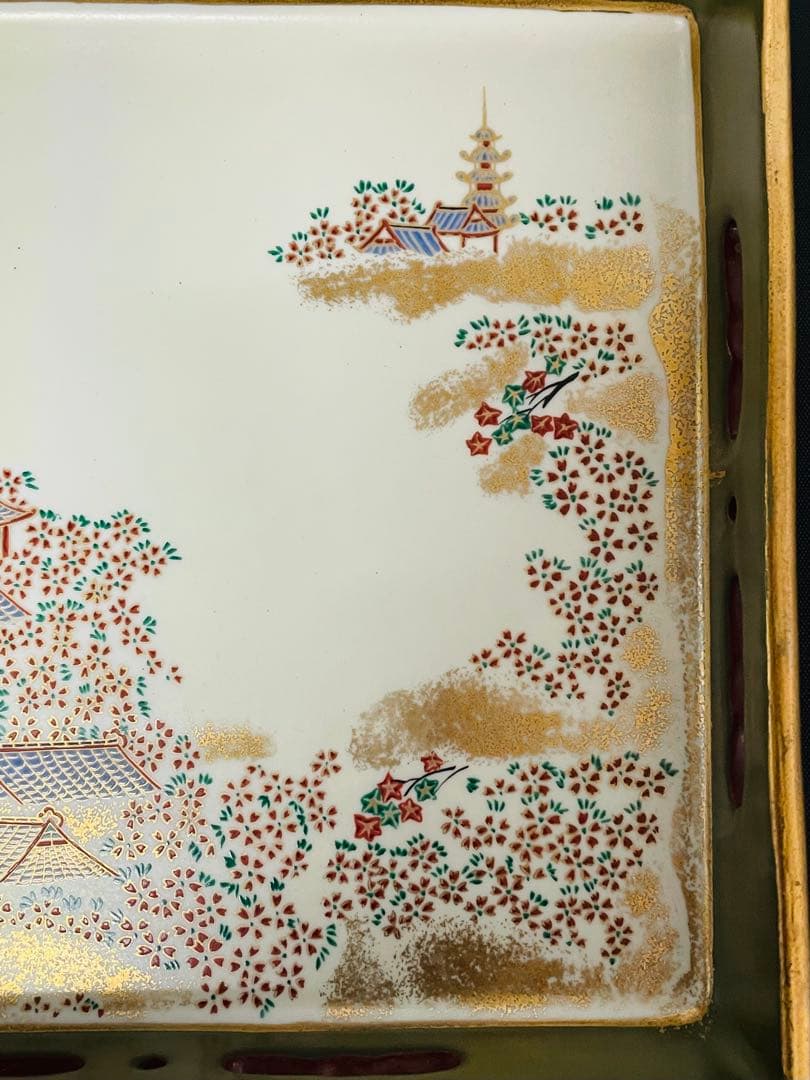 有田焼手描き春文桜図陶磁器四角皿 日本の風景
