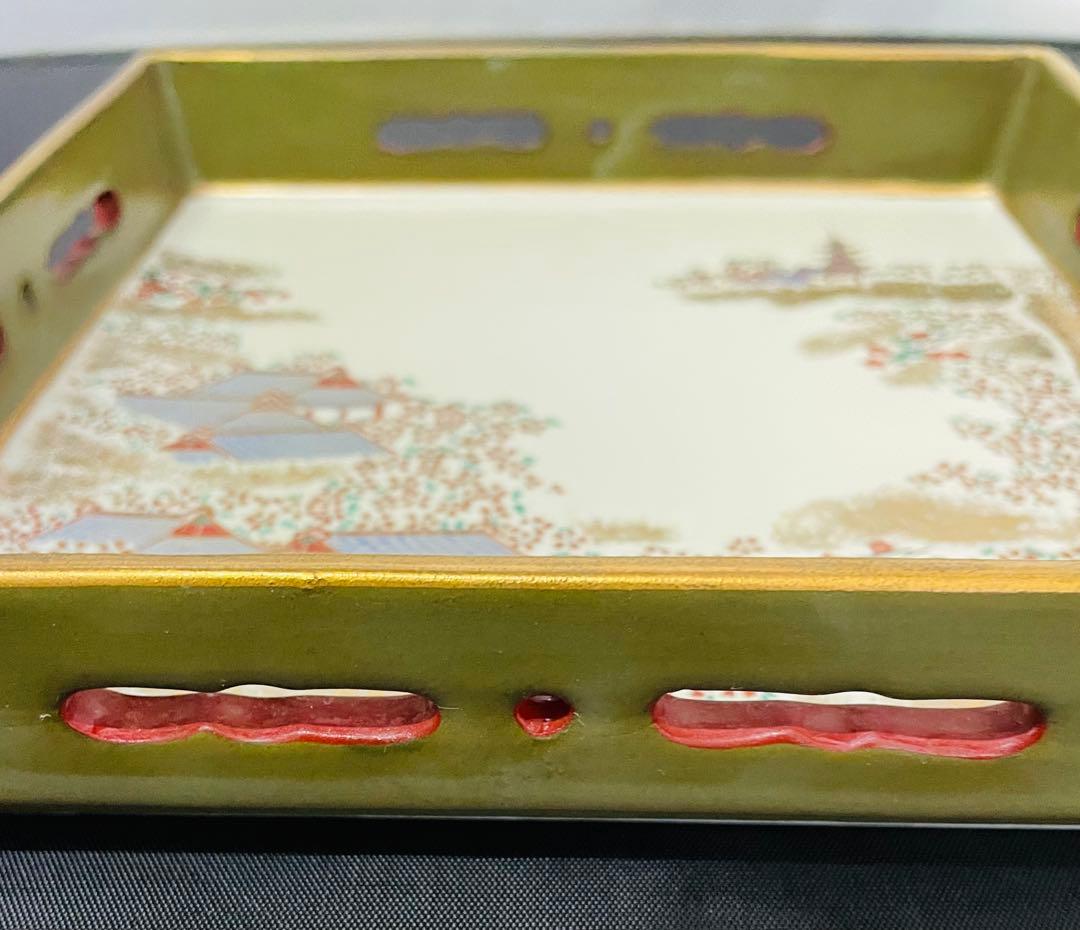 有田焼手描き春文桜図陶磁器四角皿 日本の風景