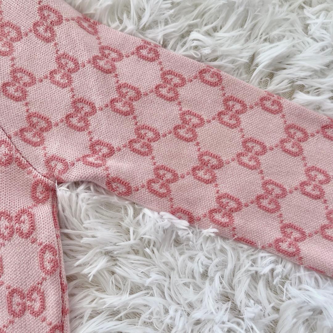 【希少】GUCCI グッチ GGコットン カーディガン ピンク×ゴールド