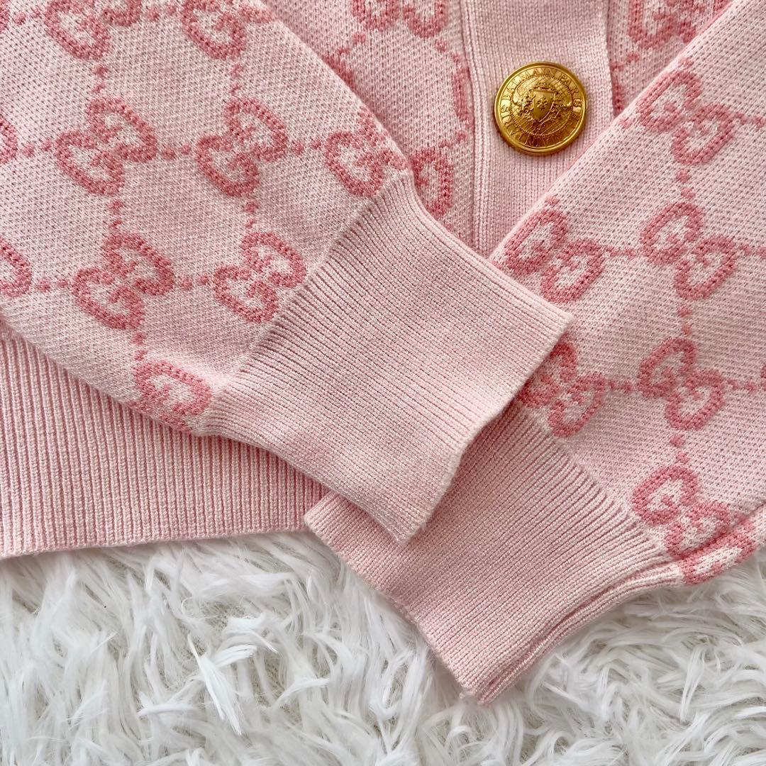 【希少】GUCCI グッチ GGコットン カーディガン ピンク×ゴールド