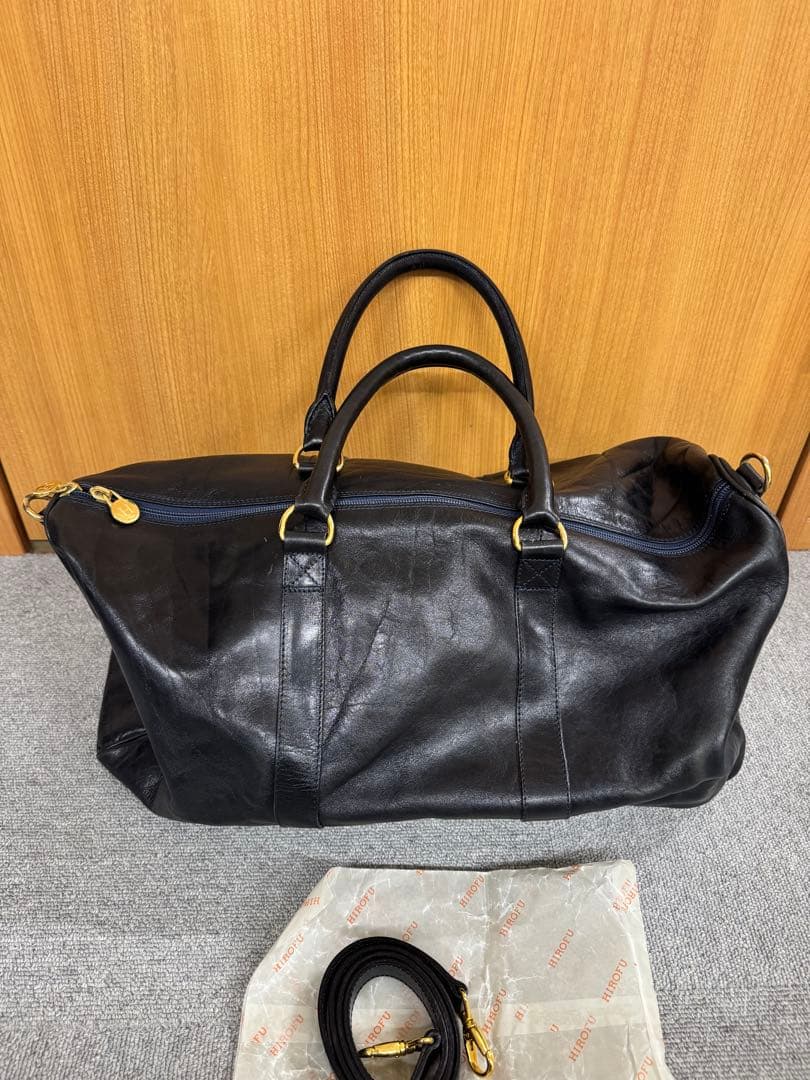 HIROFU ヒロフ ボストンバッグ レザー 革 ブラック ゴールド金具