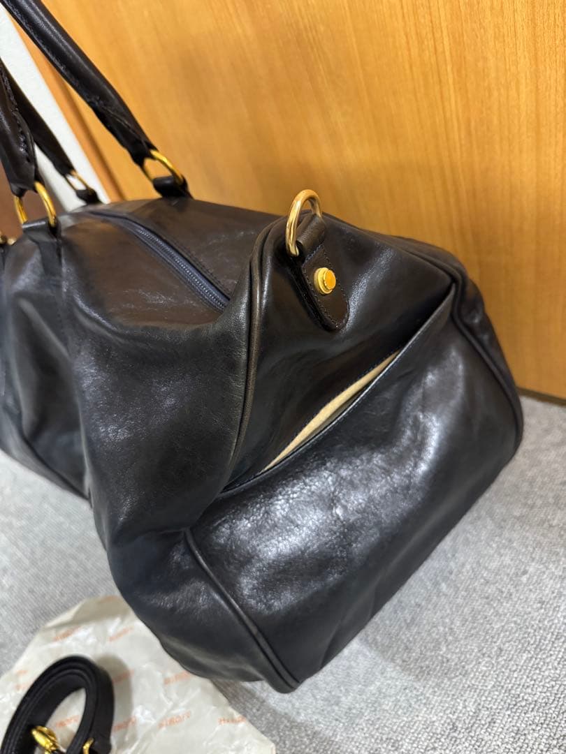 HIROFU ヒロフ ボストンバッグ レザー 革 ブラック ゴールド金具