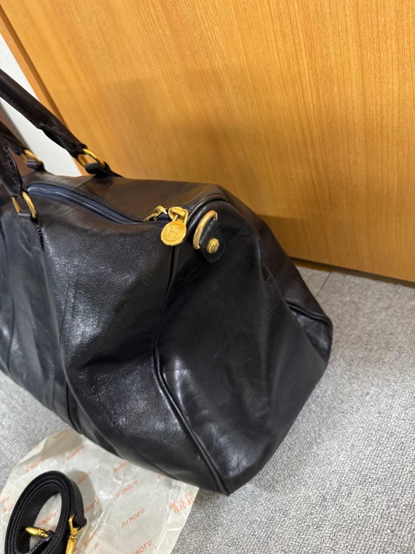 HIROFU ヒロフ ボストンバッグ レザー 革 ブラック ゴールド金具