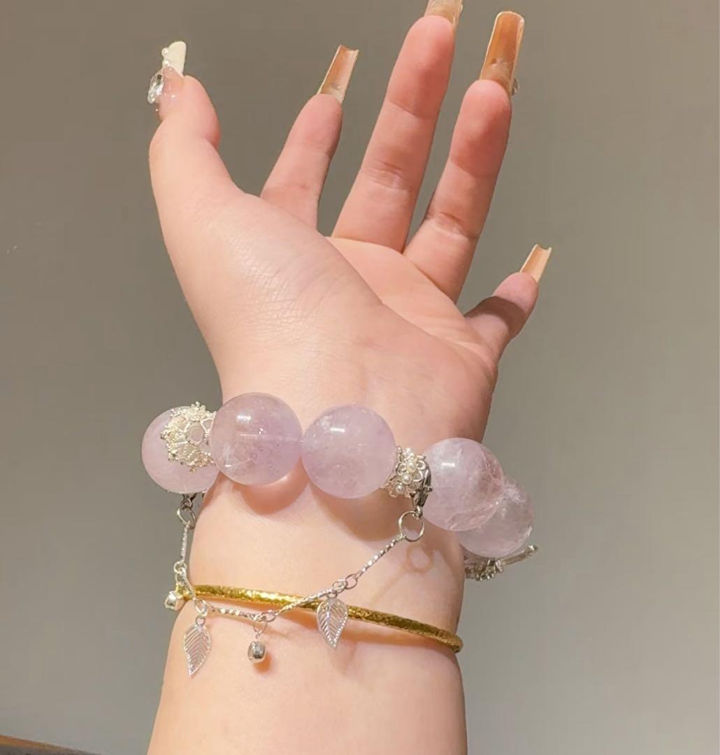 天然石 手作り パープルラビットヘアークォーツ プレスレッド パワーストーン