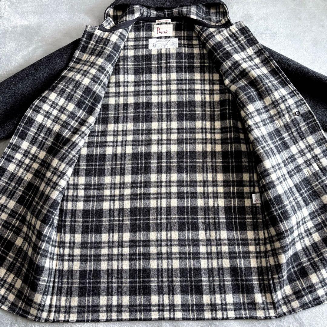 極美品 パパス ダッフルコート ビッグシルエット メルトンウール グレー L