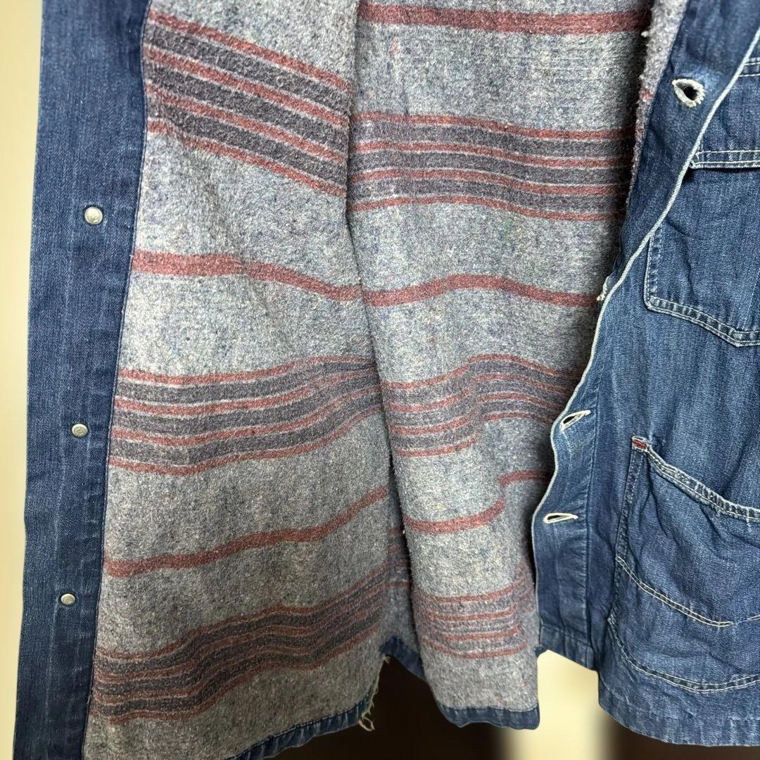 デニムカバーオール コーデュロイ襟70s ブランケット付きボロ　雰囲気