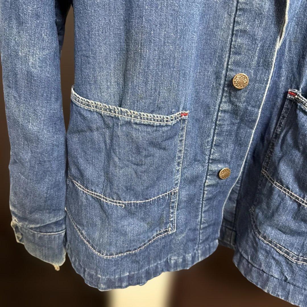 デニムカバーオール コーデュロイ襟70s ブランケット付きボロ　雰囲気