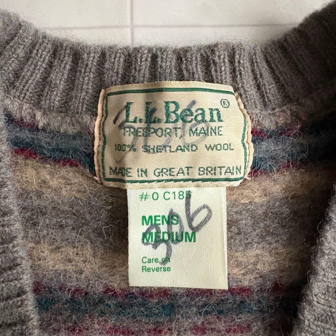 L.L.Bean 英国製シェットランドベスト M グレー系 フェアアイル