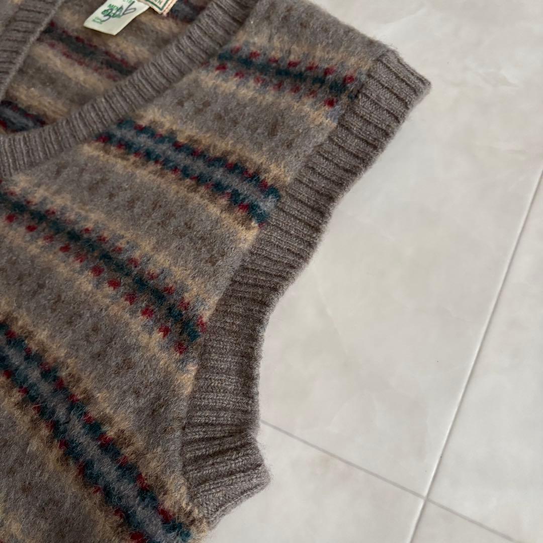 L.L.Bean 英国製シェットランドベスト M グレー系 フェアアイル