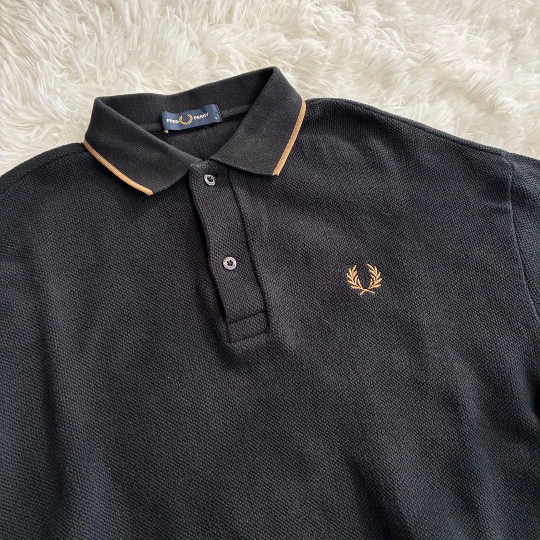 FREDPERRY 別注ワンポイントロゴ刺繍 ロングスリーブポロシャツ ブラック
