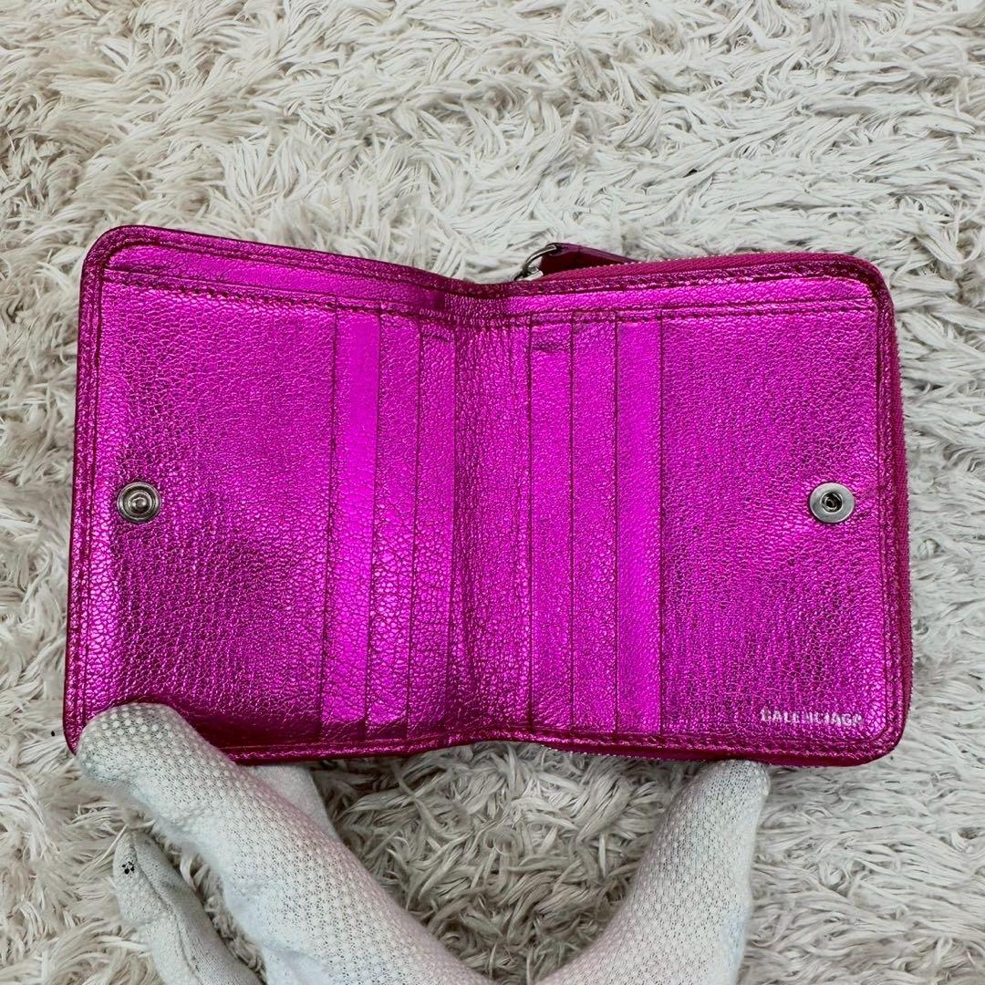 【美品】BALENCIAGA 二つ折り財布 メタリックピンク