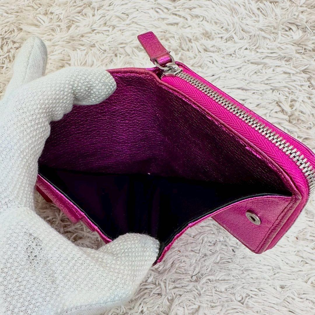 【美品】BALENCIAGA 二つ折り財布 メタリックピンク