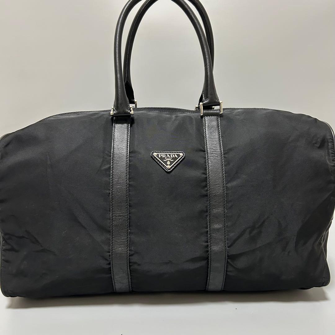 PRADA プラダ ボストンバッグ トラベルバッグ 三角プレート 大容量 黒色
