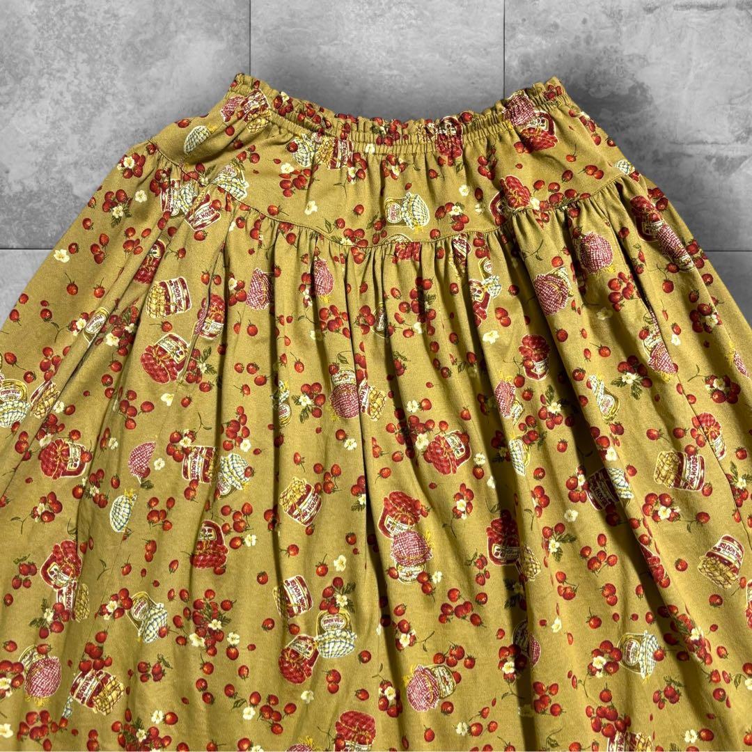 ピンクハウス【美品】イチゴ　ジャム　瓶　フレアスカート　ゴールド系　綿100%