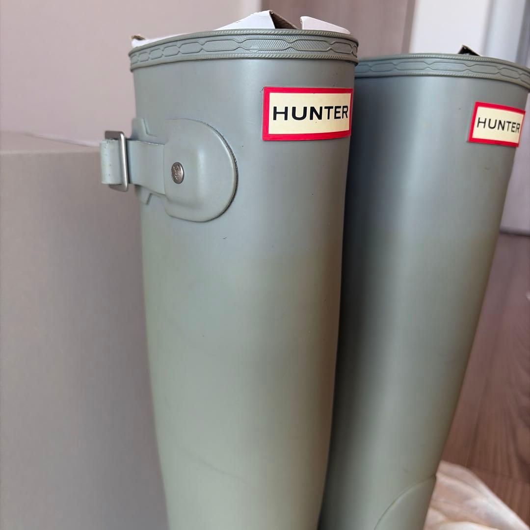 【人と被りにくいカラー】HUNTER グレー 長靴 バックル付き(23cm)