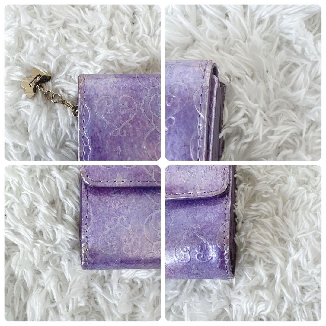 ANNA SUI 二つ折り財布 がま口 ローズハート 現行 蝶 ラベンダー 紫